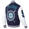 Seattle Mariners Mashup NavyWhite Wool & Leather Varsity Jacket 3