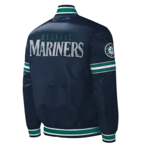 Seattle Mariners Midfield Full-Snap Navy Satin Varsity Jacket 1