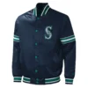 Seattle Mariners Midfield Full-Snap Navy Satin Varsity Jacket
