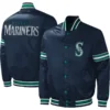 Seattle Mariners Midfield Full-Snap Navy Satin Varsity Jacket 3