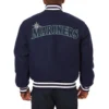 Seattle Mariners One Color Handcrafted Logo Navy Wool Varsity Jacket 1