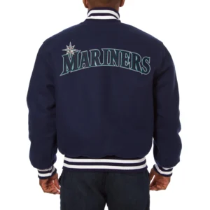 Seattle Mariners One Color Handcrafted Logo Navy Wool Varsity Jacket 1