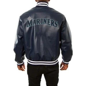 Seattle Mariners Real Full Leather Navy Varsity Jacket 1