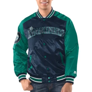 Seattle Mariners Renegade Satin Varsity NavyAqua Jacket