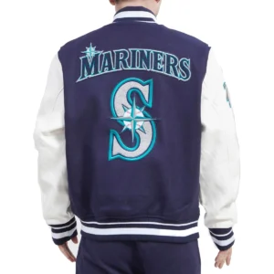 Seattle Mariners Retro Classic NavyWhite Wool & Leather Varsity Jacket 1