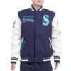 Seattle Mariners Retro Classic NavyWhite Wool & Leather Varsity Jacket