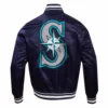 Seattle Mariners Retro Classic Women’s Full-Snap Navy Satin Varsity Jacket 1