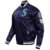 Seattle Mariners Retro Classic Women’s Full-Snap Navy Satin Varsity Jacket 2