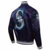 Seattle Mariners Retro Classic Women’s Full-Snap Navy Satin Varsity Jacket 3