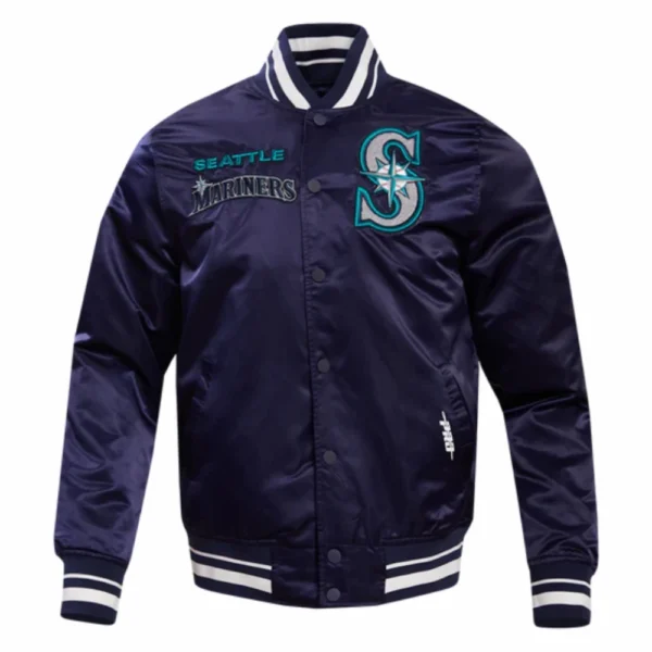 Seattle Mariners Retro Classic Women’s Full-Snap Navy Satin Varsity Jacket