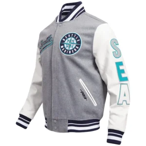 Seattle Mariners Script Tail Wool & Leather Varsity Jacket - Copy