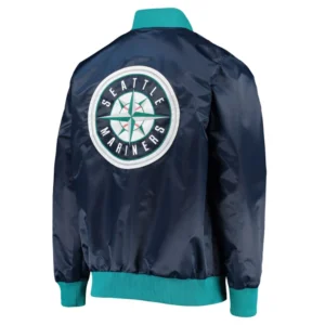 Seattle Mariners The Ambassador Navy Satin Varsity Jacket 2