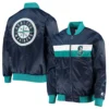 Seattle Mariners The Ambassador Navy Satin Varsity Jacket 4