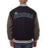 Seattle Mariners Two Tone Handcrafted Logo NavyGray Wool Varsity Jacket 1