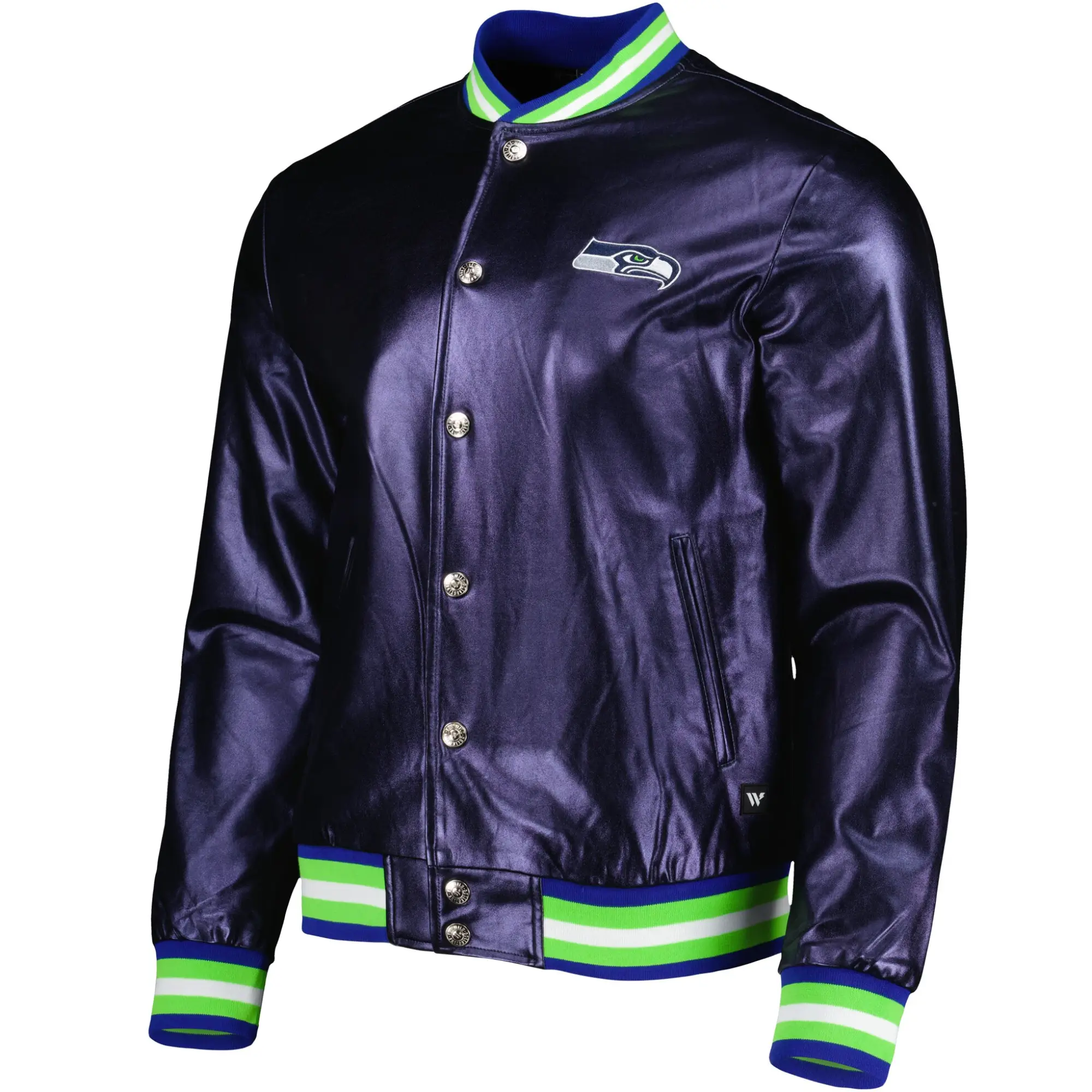 Seattle Seahawks Metallic Bomber Satin Varsity Jacket