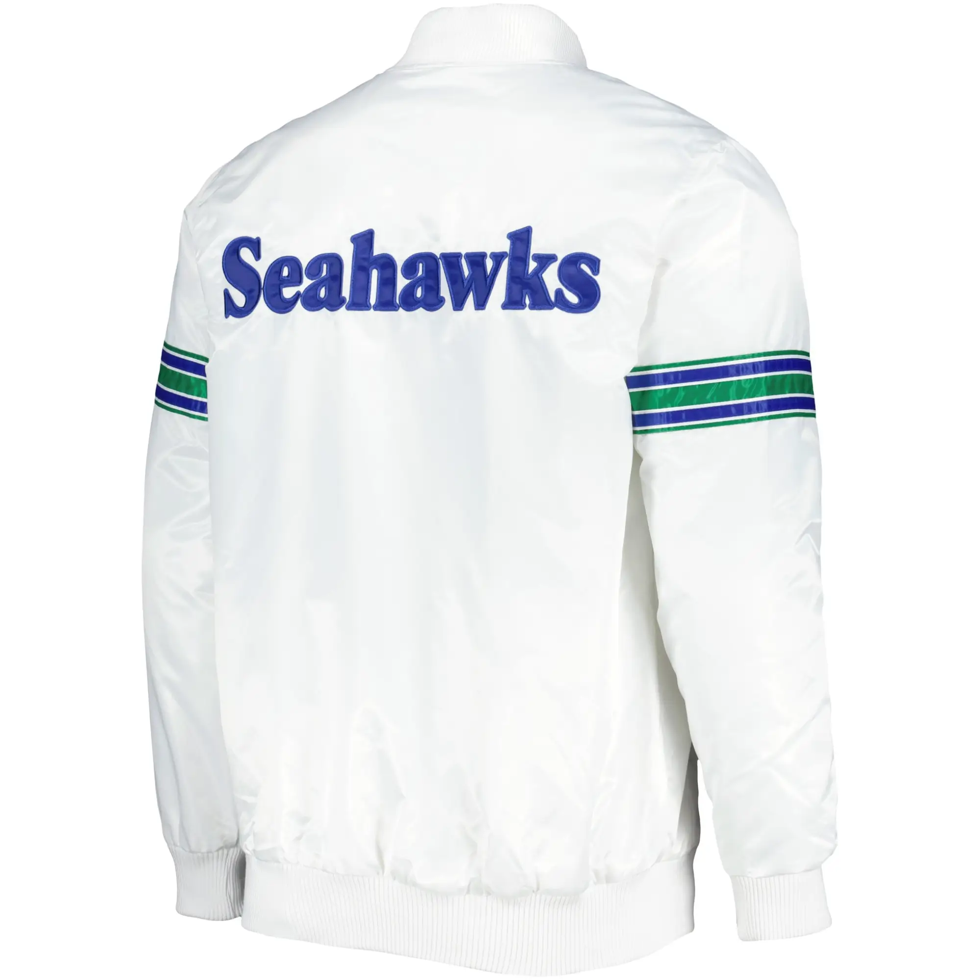 Seattle Seahawks Power Forward Classic Rib Satin Varsity White Jacket 1