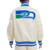 Seattle Seahawks Retro Classic Full-Snap Cream Satin Varsity Jacket 1