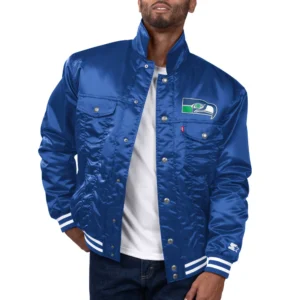 Seattle Seahawks Silver Tab Satin Trucker Satin Varsity Jacket