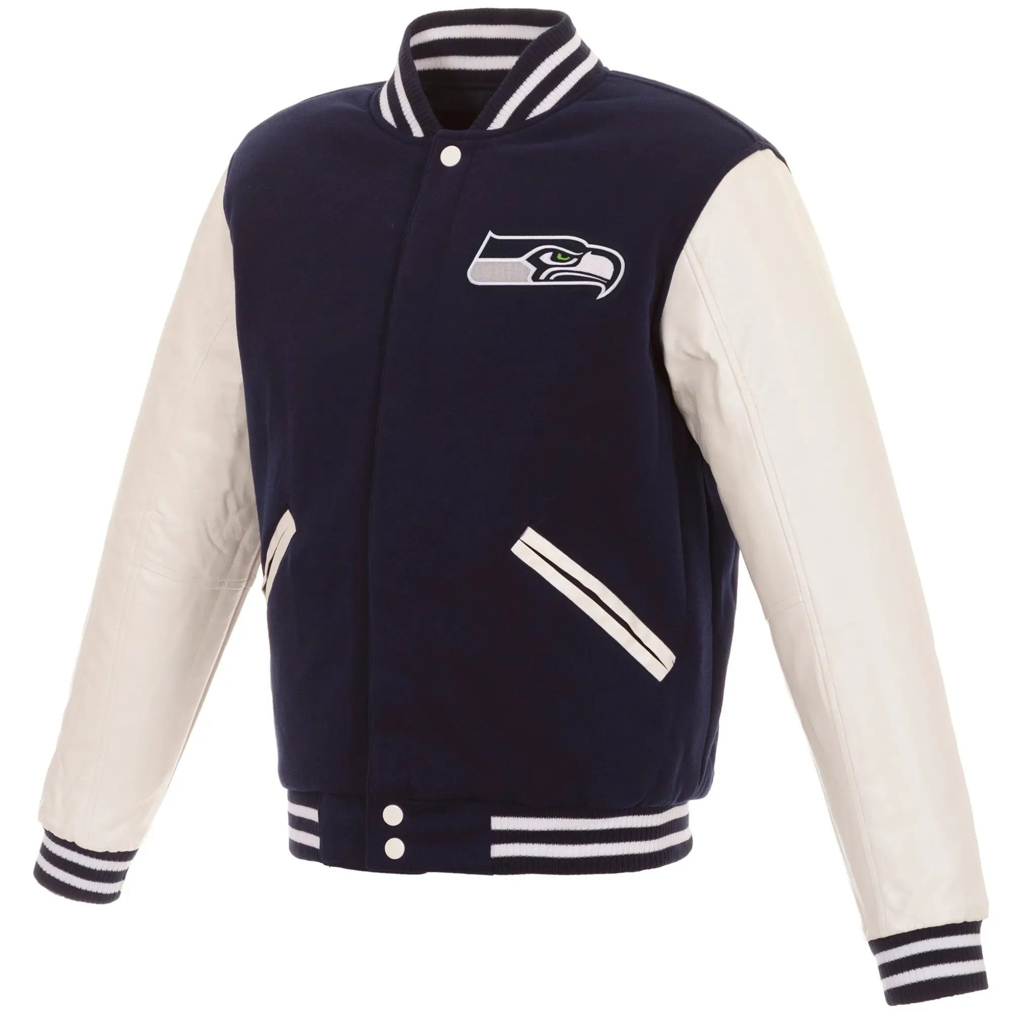 Seattle Seahawks Two Tone Logo Ribbed Varsity Jacket