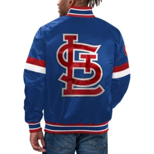 St. Louis Cardinals Home Game Blue Satin Varsity Jacket 1