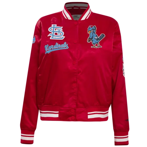 St. Louis Cardinals Retro Classic Women’s Full-Snap Satin Varsity Red Jacket 4
