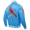 St. Louis Cardinals Script Tail Blue Satin Varsity Jacket 1