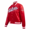 St. Louis Cardinals Script Tail Women’s Red Satin Varsity Jacket 2
