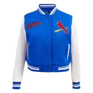St. Louis Cardinals Script Tail Women’s Wool & Leather Varsity Jacket