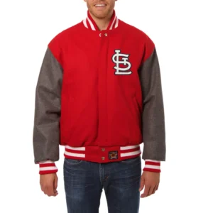 St. Louis Cardinals Two Tone Handcrafted Logo RedGray Wool Varsity Jacket