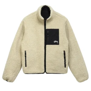 Stussy 8 Ball Sherpa Off White and Black Jacket