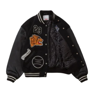 Supreme Tiger Black Wool and Leather Varsity Jacket 2