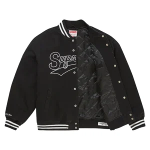 Supreme X Mitchell and Ness Doughboy Twill Black Varsity Jacket 2