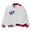 Supreme X Mitchell and Ness White Satin Varsity Jacket 2
