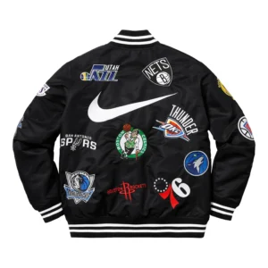 Supreme X Nike and NBA Teams Warm-Up Black Varsity Jacket 1