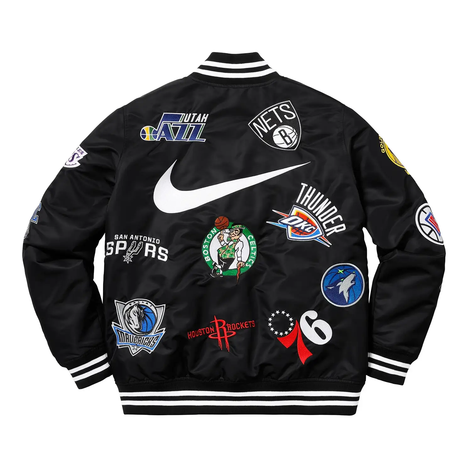 Supreme X Nike and NBA Teams Warm-Up Black Varsity Jacket 1