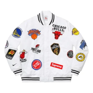 Supreme X Nike and NBA Teams Warm-Up White Varsity Jacket