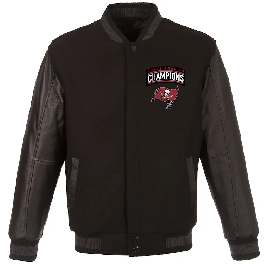 Tampa Bay Buccaneers One Color Champions Teams Black Leather Varsity Jacket