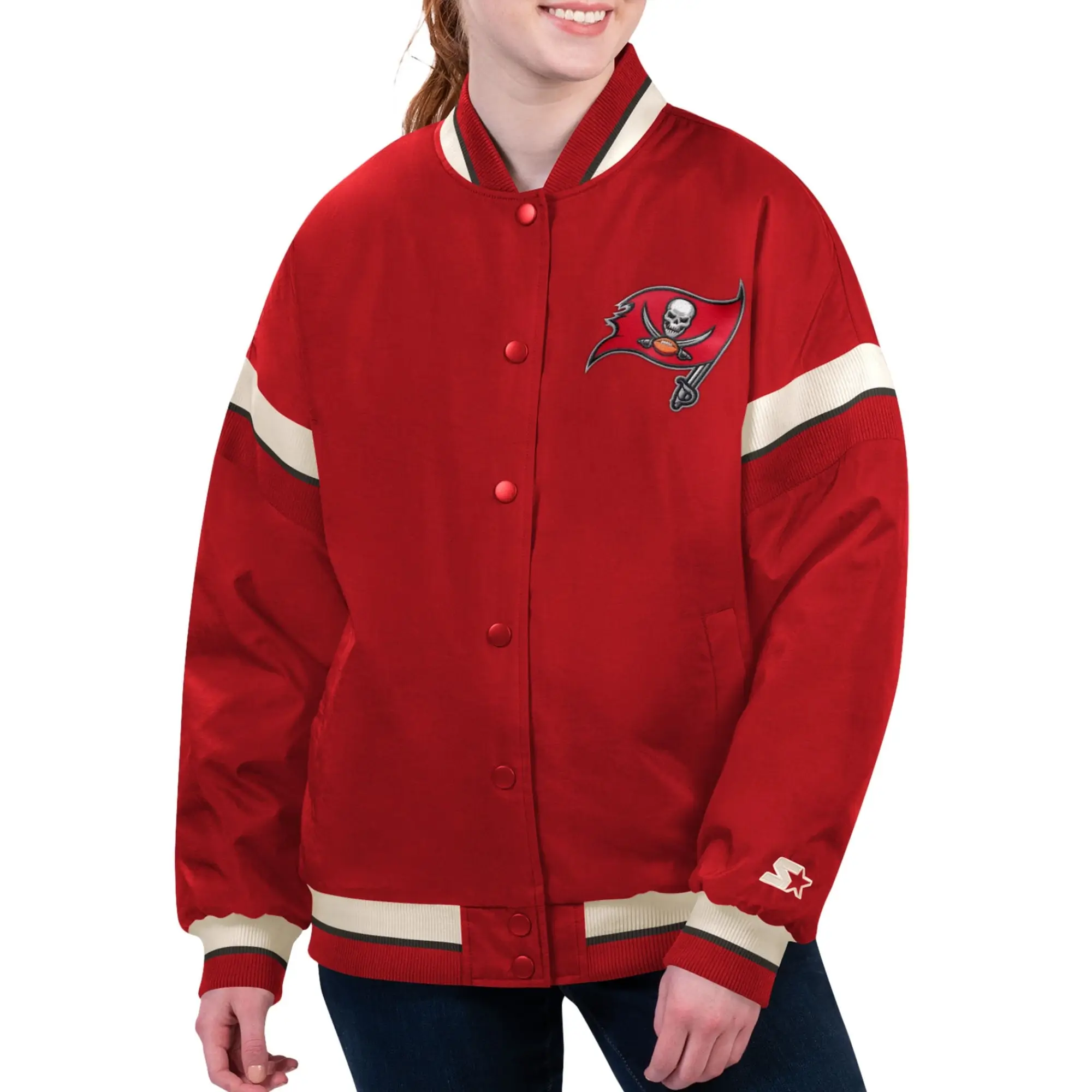 Tampa Bay Buccaneers Red Tournament Satin Varsity Jacket