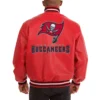 Tampa Bay Buccaneers Rib Knitted Red Full Leather Varsity Jacket 1