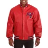 Tampa Bay Buccaneers Rib Knitted Red Full Leather Varsity Jacket