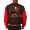 Tampa Bay Buccaneers Two Tone Wool Varsity Jacket Brown & Red 1