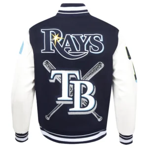 Tampa Bay Rays Mashup NavyWhite Wool & Leather Varsity Jacket 1
