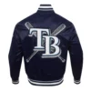 Tampa Bay Rays Mashup Rib Knitted Satin Varsity Navy Jacket 1
