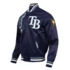 Tampa Bay Rays Mashup Rib Knitted Satin Varsity Navy Jacket 2