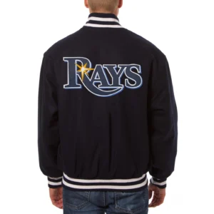 Tampa Bay Rays One Color Handcrafted Logo Navy Wool Varsity Jacket 1