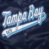 Tampa Bay Rays Script Tail Full-Snap Satin Varsity Navy Jacket 4