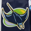 Tampa Bay Rays Script Tail Full-Snap Satin Varsity Navy Jacket 6