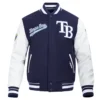 Tampa Bay Rays Script Tail NavyWhite Wool & Leather Varsity Jacket