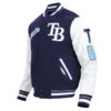 Tampa Bay Rays Script Tail NavyWhite Wool & Leather Varsity Jacket 2