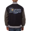 Tampa Bay Rays Two Tone Handcrafted Logo NavyGray Wool Varsity Jacket 1